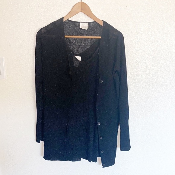 Moda International Sweaters - Moda International Black Sparkly Tank Cardigan Set